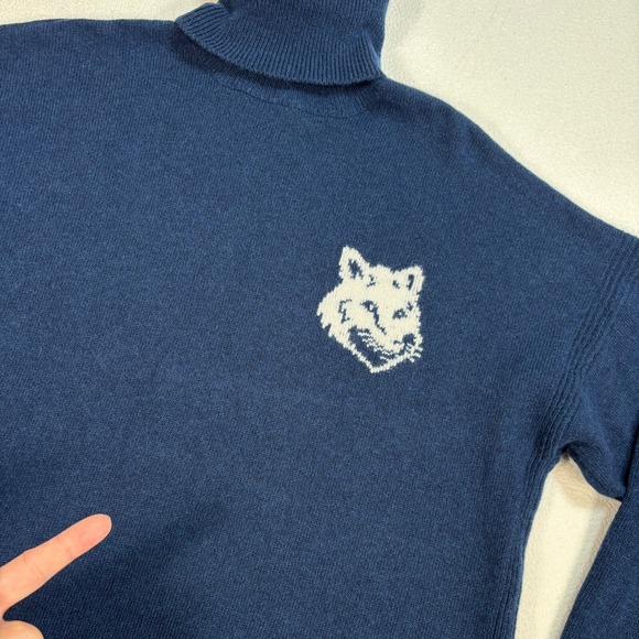 Maison Kitsune Intarsia Turtleneck Sweater Men's S Navy Blue Wool‎ Fox Head Knit - Picture 11 of 14